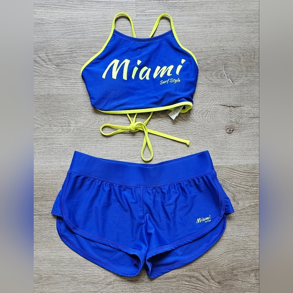 Miami Surf Style 2-Piece Blue Athletic Swimsuit Set (XS)